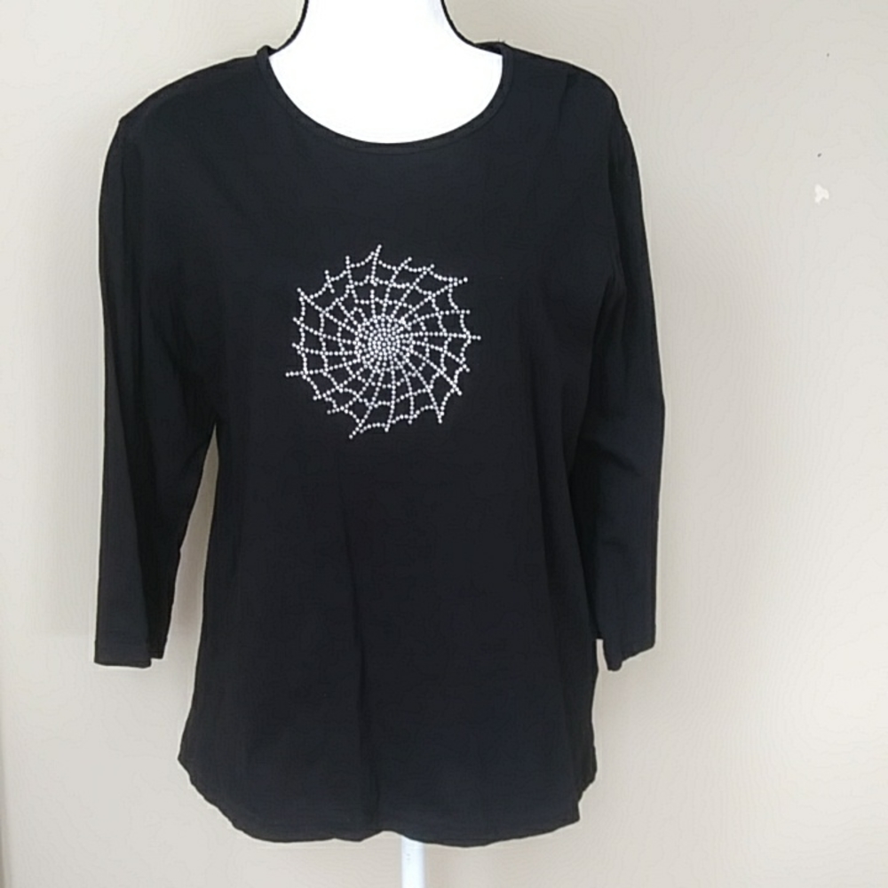 Krazy Kat Stud Embellished Shirt XL Black Silver Halloween
